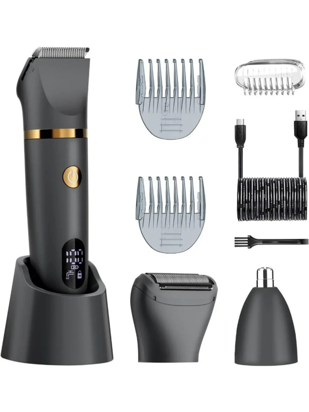 3-in-1 Body Hair Trimmer & Pubic Shaver, Waterproof Electric Razor with LED